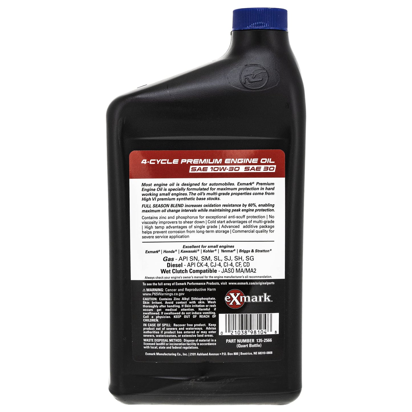 Genuine OEM Exmark Part # 135-2566 10W-30 Synthetic Oil Quart