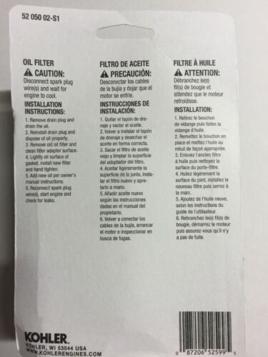 GENUINE OEM KOHLER PART # 52 050 02-S1; OIL FILTER