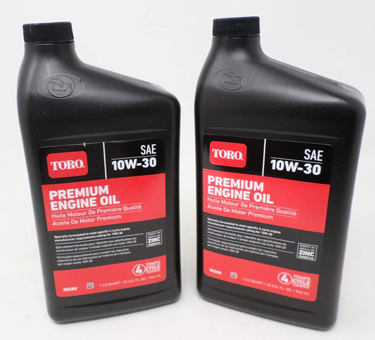 2-PACK GENUNIE OEM TORO PART # 38280 SAE 10W30 4-CYCLE OIL 1 QUART BOTTLES