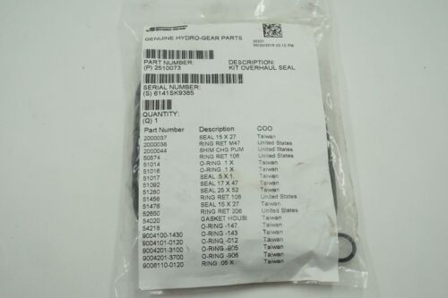 NEW GENUINE OEM HYDRO GEAR PART # 2510073 SEAL KIT; BDP-21L OVERHAUL SEAL KIT
