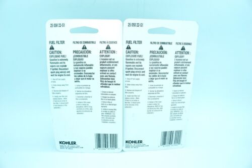 GENUINE OEM KOHLER PART # 25 050 22-S FUEL FILTER (QTY 2) KOHLER FUEL FILTERS